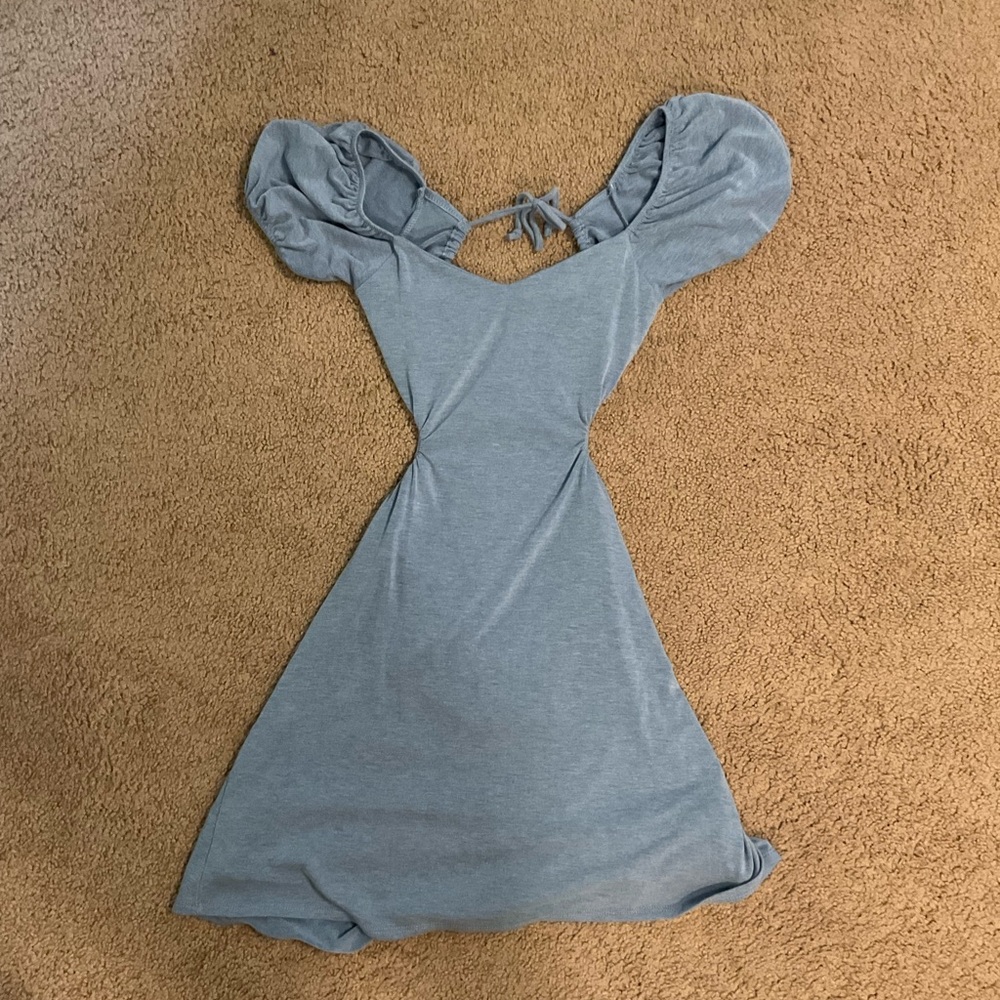 Lightweight Blue open back Puff Sleeve Dress